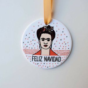 Frida Khalo "Feliz Navidad" Christmas Ornament 3" ceramic round
